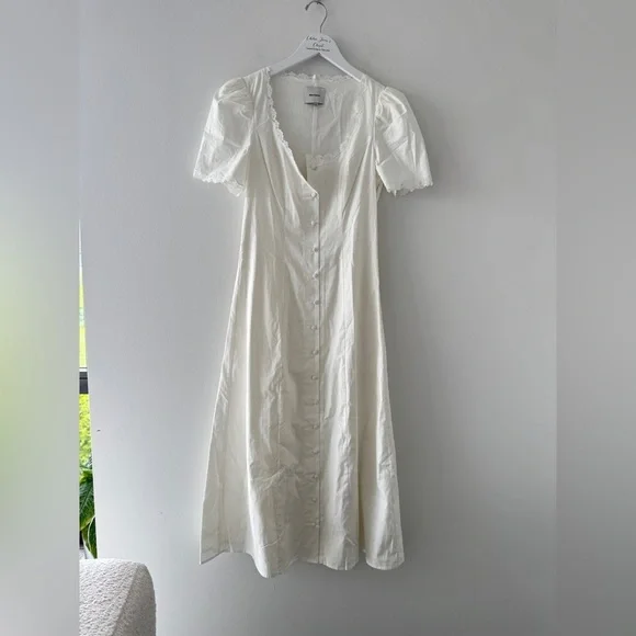 reformation alida midi dress REFORMATION Alida Organic Cotton Button-Up Midi Dress in White Size US 4